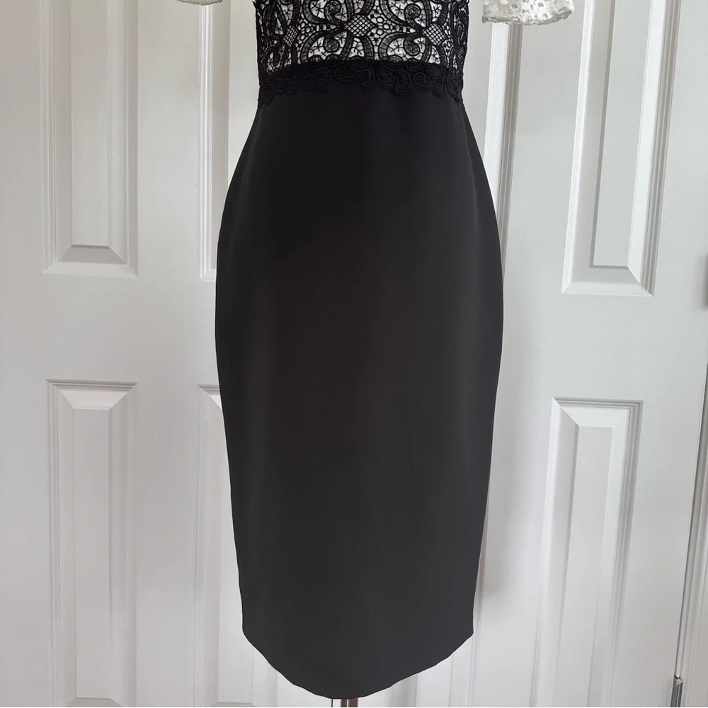 Zara As Seen on TV Black White Lace Crochet Cutout Sheath Dress Mock Neck Size S - Picture 6 of 13